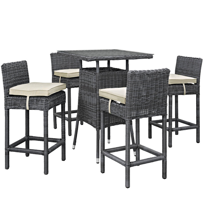 Summon 5 Piece Outdoor Patio Sunbrella® Pub Set 1971-GRY-BEI-SET