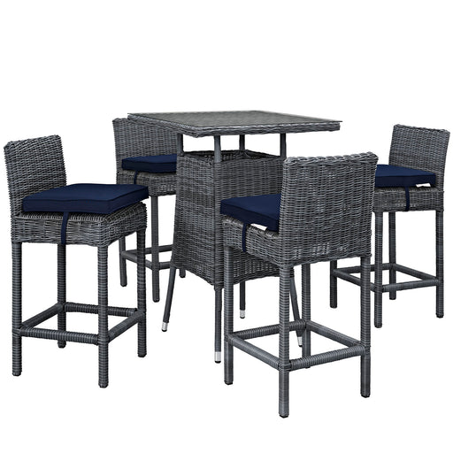 Summon 5 Piece Outdoor Patio Sunbrella® Pub Set 1971-GRY-NAV-SET