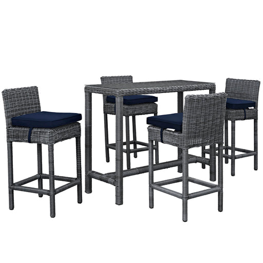 Summon 5 Piece Outdoor Patio Sunbrella® Pub Set 1972-GRY-NAV-SET