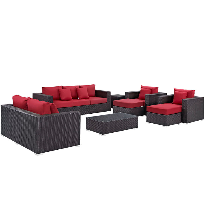 Convene 9 Piece Outdoor Patio Sofa Set 2161-EXP-RED-SET