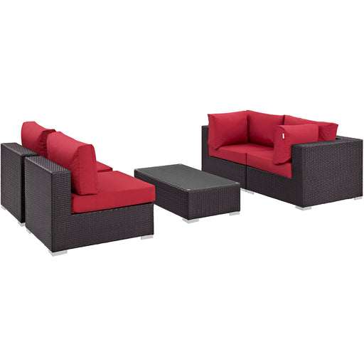 Convene 5 Piece Outdoor Patio Sectional Set 2163-EXP-RED-SET