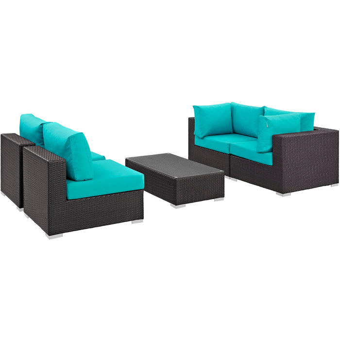 Convene 5 Piece Outdoor Patio Sectional Set 2163-EXP-TRQ-SET