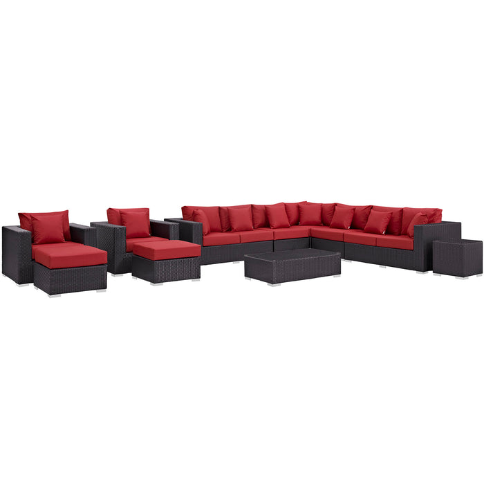 Convene 11 Piece Outdoor Patio Sectional Set 2166-EXP-RED-SET