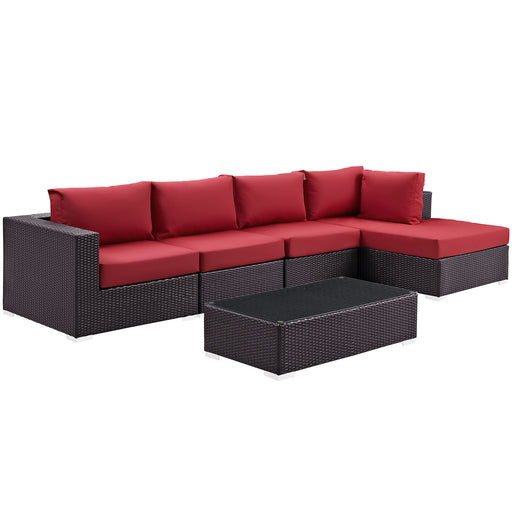 Convene 5 Piece Outdoor Patio Sectional Set 2167-EXP-RED-SET