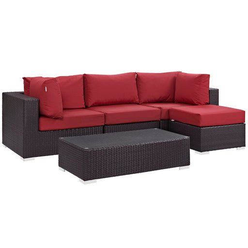 Convene 5 Piece Outdoor Patio Sectional Set 2172-EXP-RED-SET