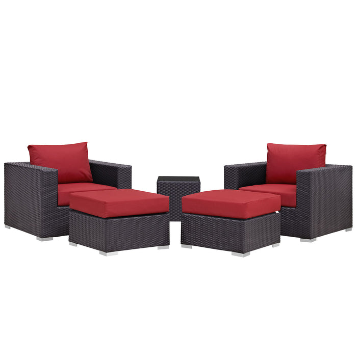 Convene 5 Piece Outdoor Patio Sectional Set 2201-EXP-RED-SET