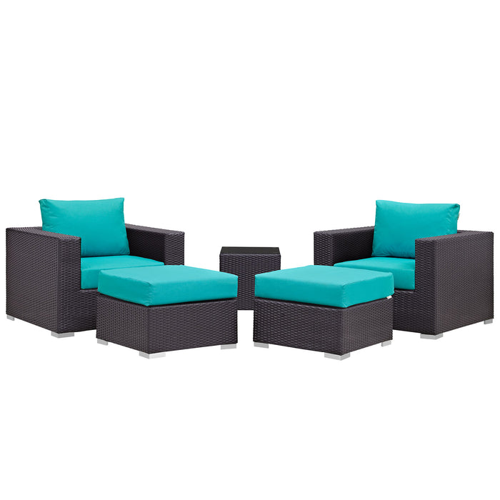 Convene 5 Piece Outdoor Patio Sectional Set 2201-EXP-TRQ-SET