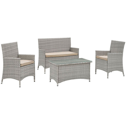 Bridge 4 Piece Outdoor Patio Patio Conversation Set 2212-LGR-BEI