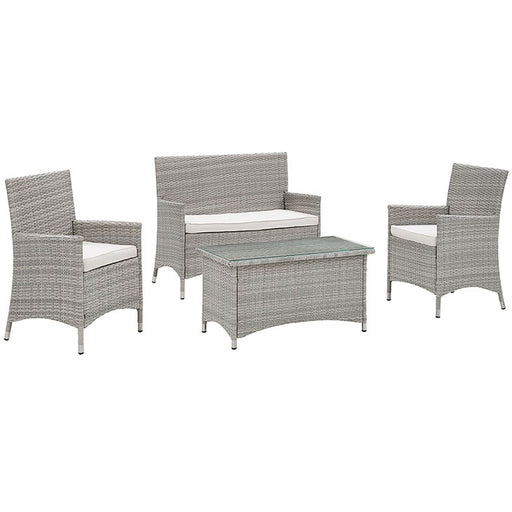 Bridge 4 Piece Outdoor Patio Patio Conversation Set 2212-LGR-WHI