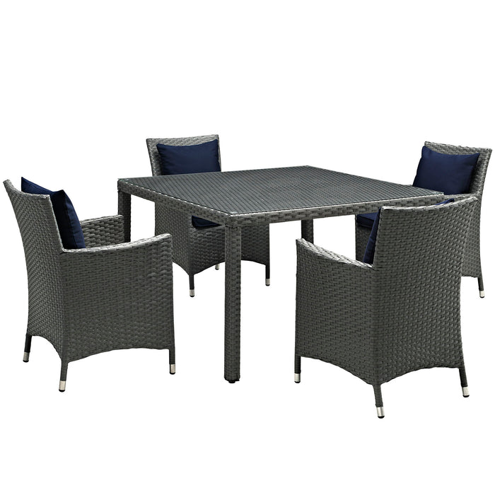 Sojourn 5 Piece Outdoor Patio Sunbrella® Dining Set 2244-CHC-NAV-SET