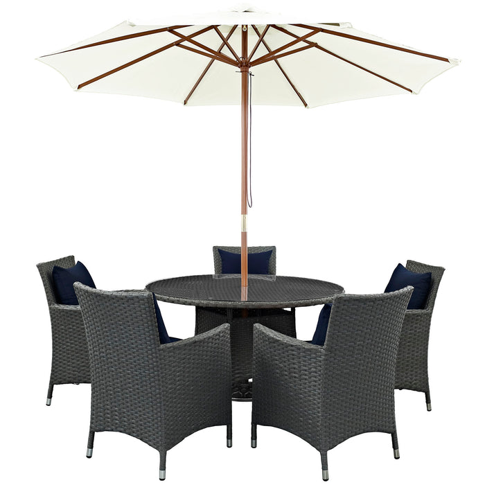 Sojourn 7 Piece Outdoor Patio Sunbrella® Dining Set 2246-CHC-NAV-SET