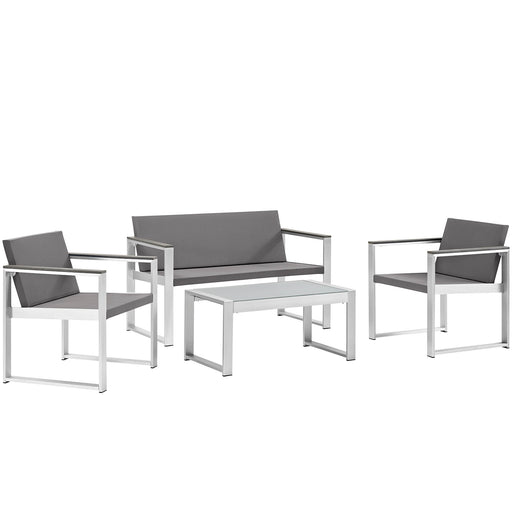 Triumph 4 Piece Outdoor Patio Aluminum Patio Conversation Set 2260-SLV-GRY