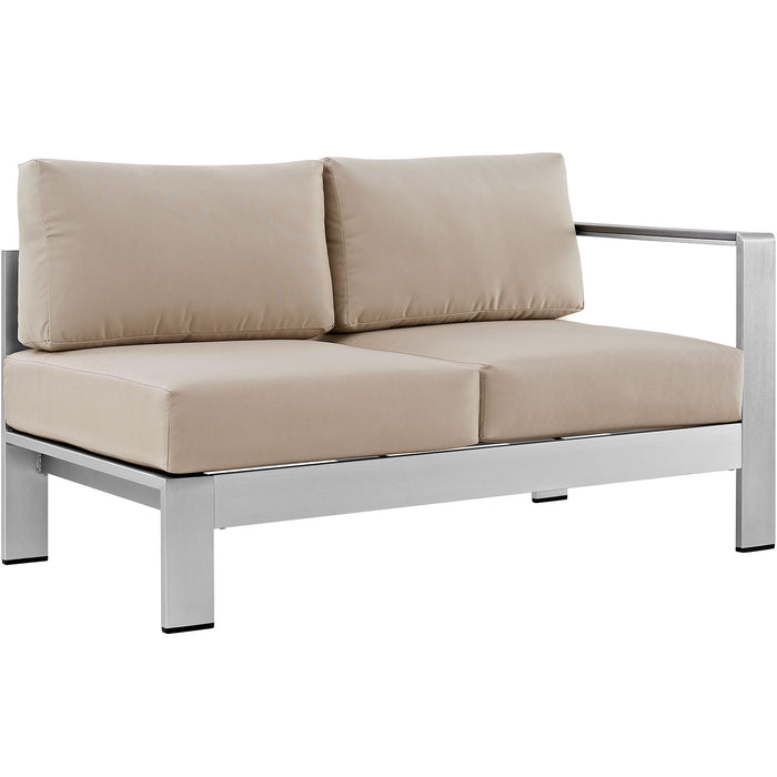 Shore Right-Arm Corner Sectional Outdoor Patio Aluminum Loveseat 2262-SLV-BEI