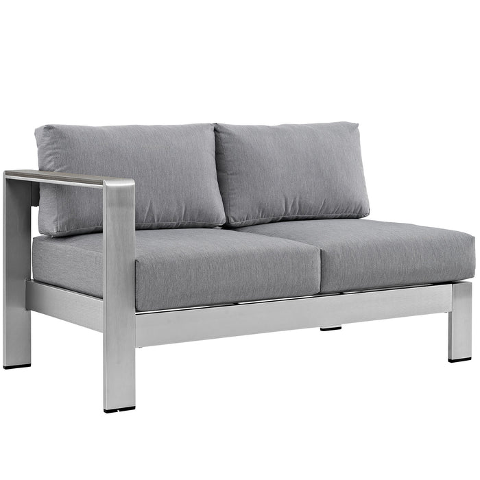 Shore Left-Arm Corner Sectional Outdoor Patio Aluminum Loveseat 2265-SLV-GRY