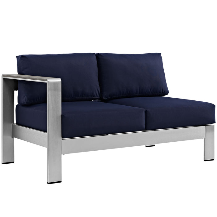 Shore Left-Arm Corner Sectional Outdoor Patio Aluminum Loveseat 2265-SLV-NAV