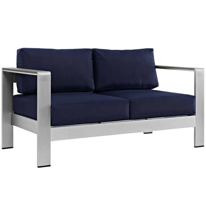 Shore Outdoor Patio Aluminum Loveseat 2267-SLV-NAV