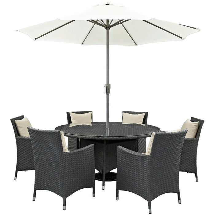 Sojourn 8 Piece Outdoor Patio Sunbrella® Dining Set 2270-CHC-BEI-SET