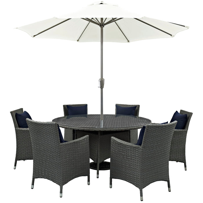 Sojourn 8 Piece Outdoor Patio Sunbrella® Dining Set 2270-CHC-NAV-SET