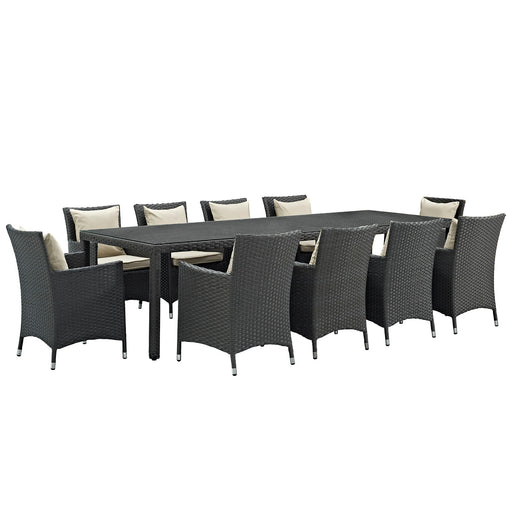 Sojourn 11 Piece Outdoor Patio Sunbrella® Dining Set 2310-CHC-BEI-SET