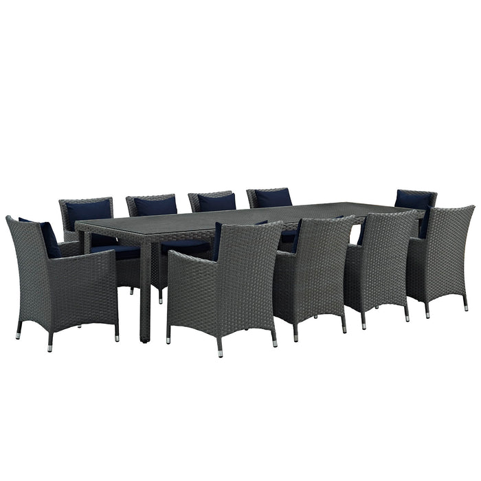 Sojourn 11 Piece Outdoor Patio Sunbrella® Dining Set 2310-CHC-NAV-SET