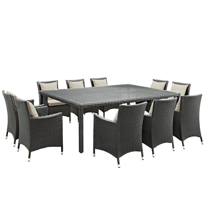 Sojourn 11 Piece Outdoor Patio Sunbrella® Dining Set 2311-CHC-BEI-SET