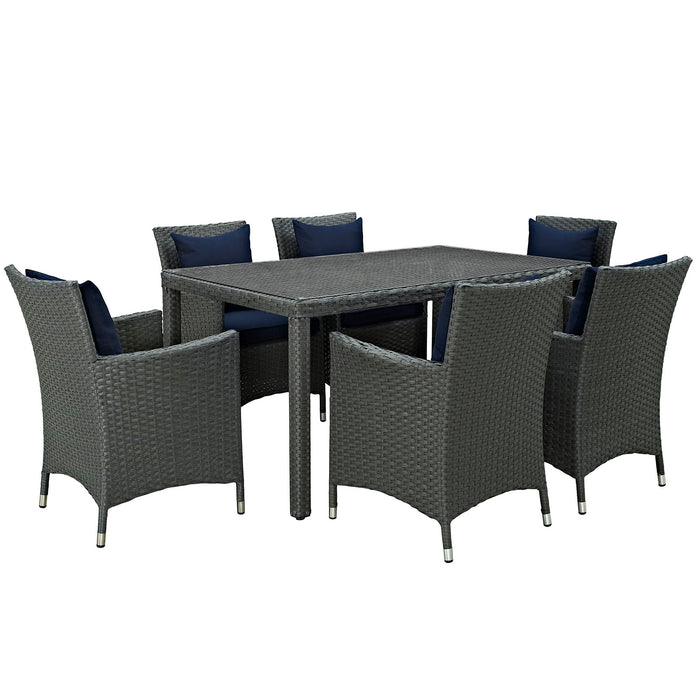 Sojourn 7 Piece Outdoor Patio Sunbrella® Dining Set 2312-CHC-NAV-SET