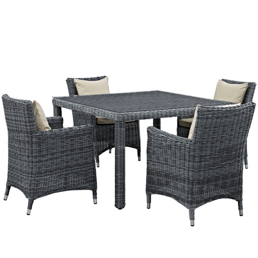 Summon 5 Piece Outdoor Patio Sunbrella® Dining Set 2316-GRY-BEI-SET