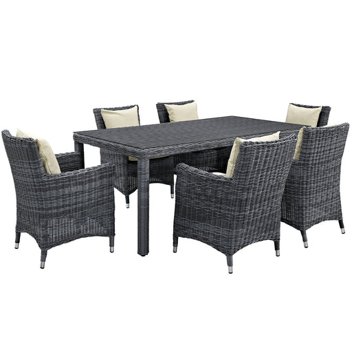 Summon 7 Piece Outdoor Patio Sunbrella® Dining Set 2330-GRY-BEI-SET