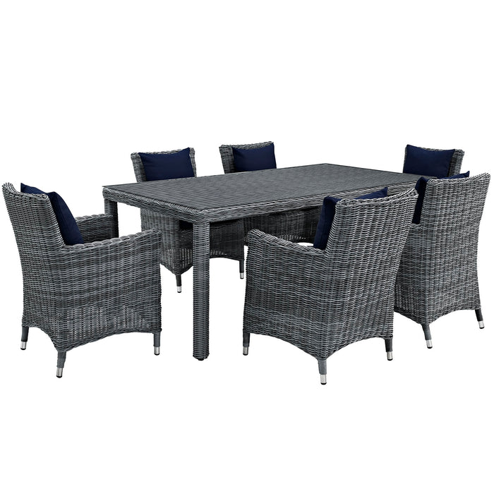 Summon 7 Piece Outdoor Patio Sunbrella® Dining Set 2330-GRY-NAV-SET