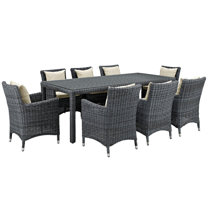 Summon 9 Piece Outdoor Patio Sunbrella® Dining Set 2331-GRY-BEI-SET