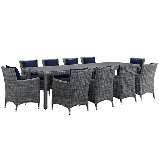 Summon 11 Piece Outdoor Patio Sunbrella® Dining Set 2332-GRY-NAV-SET