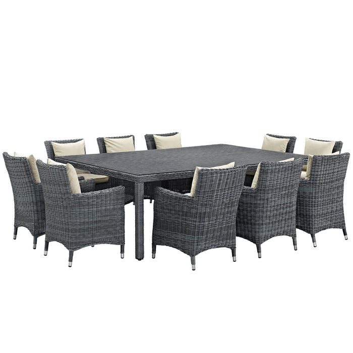 Summon 11 Piece Outdoor Patio Sunbrella® Dining Set 2333-GRY-BEI-SET