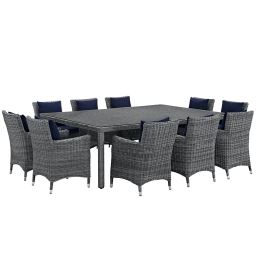 Summon 11 Piece Outdoor Patio Sunbrella® Dining Set 2333-GRY-NAV-SET