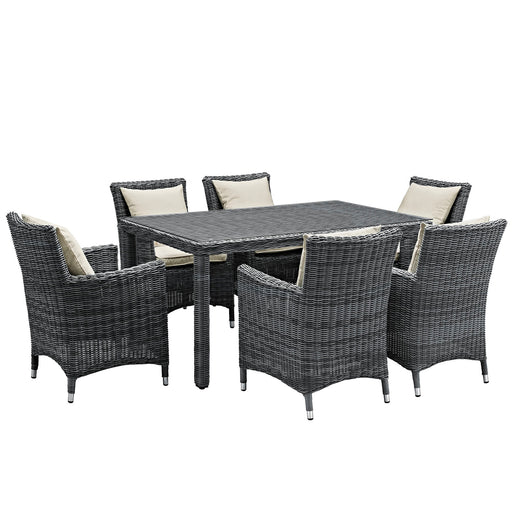 Summon 7 Piece Outdoor Patio Sunbrella® Dining Set 2334-GRY-BEI-SET