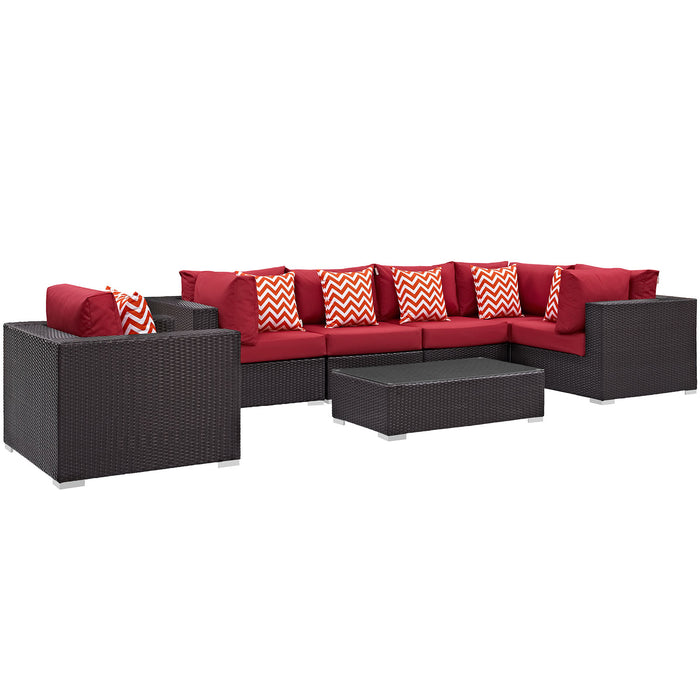 Convene 7 Piece Outdoor Patio Sectional Set 2350-EXP-RED-SET