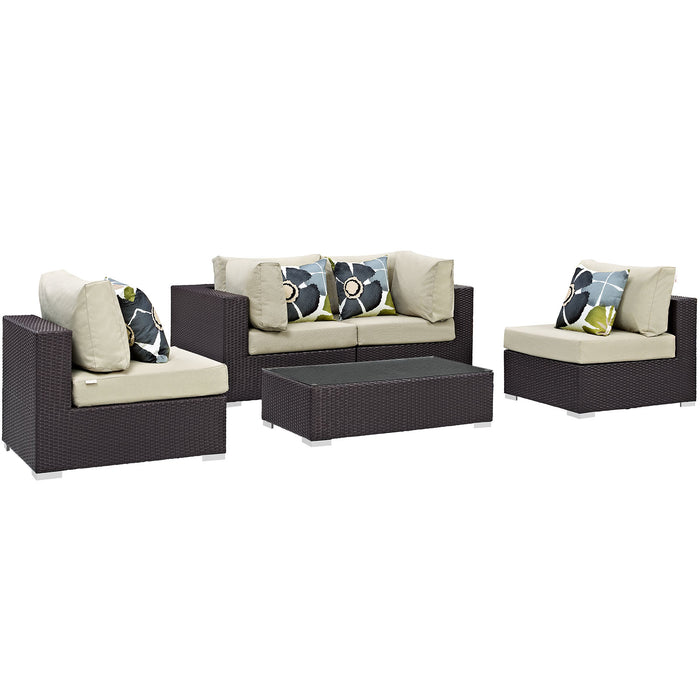 Convene 5 Piece Outdoor Patio Sectional Set 2356-EXP-BEI-SET