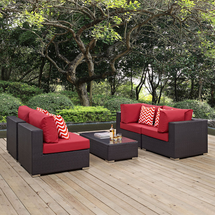 Convene 5 Piece Outdoor Patio Sectional Set 2356-EXP-RED-SET