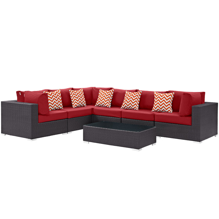 Convene 7 Piece Outdoor Patio Sectional Set 2361-EXP-RED-SET