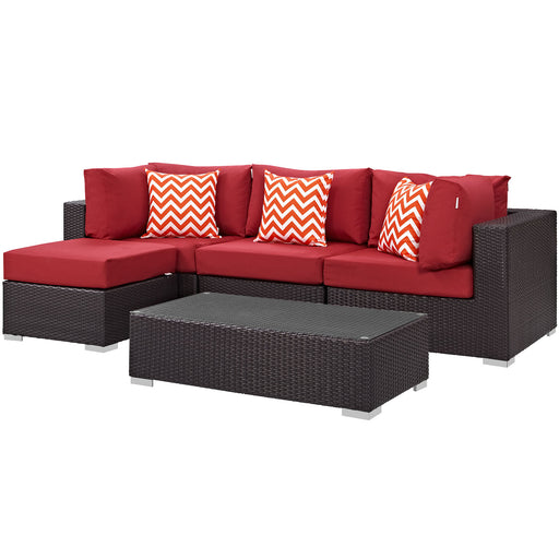 Convene 5 Piece Outdoor Patio Sectional Set 2362-EXP-RED-SET