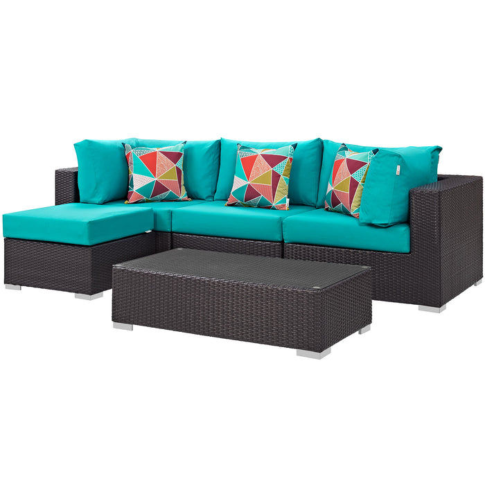 Convene 5 Piece Outdoor Patio Sectional Set 2362-EXP-TRQ-SET