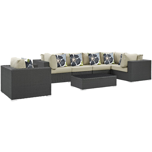 Sojourn 7 Piece Outdoor Patio Sunbrella® Sectional Set 2374-CHC-BEI-SET