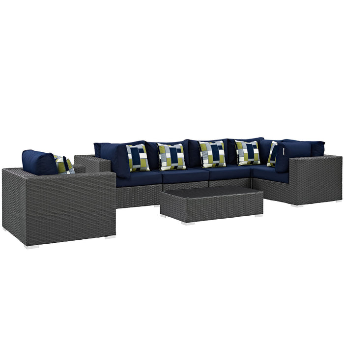 Sojourn 7 Piece Outdoor Patio Sunbrella® Sectional Set 2374-CHC-NAV-SET