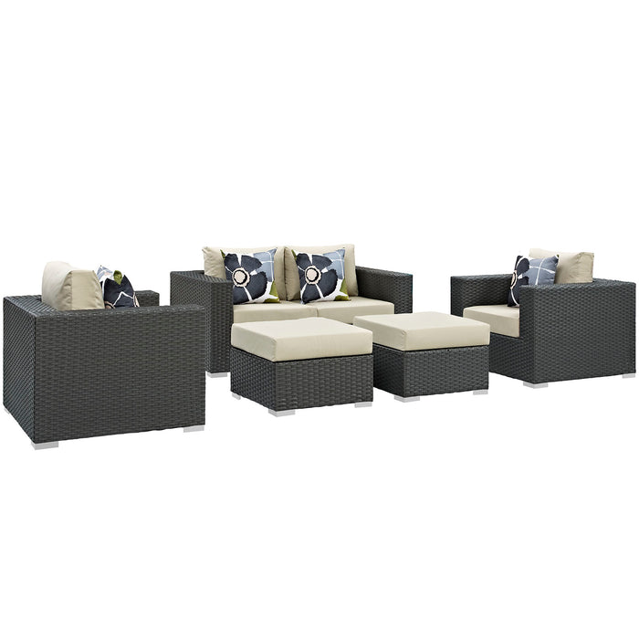 Sojourn 5 Piece Outdoor Patio Sunbrella® Sectional Set 2375-CHC-BEI-SET