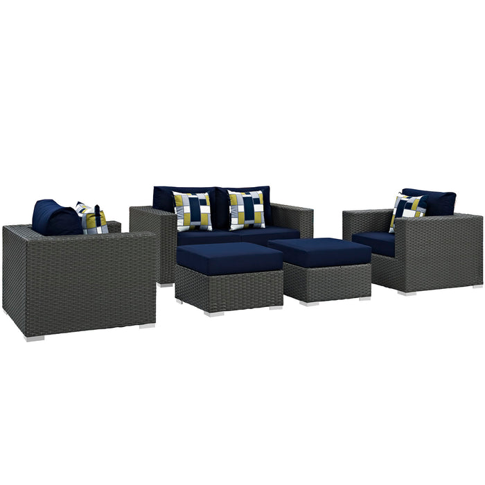 Sojourn 5 Piece Outdoor Patio Sunbrella® Sectional Set 2375-CHC-NAV-SET