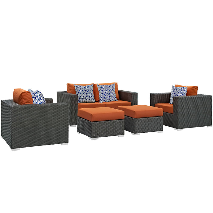 Sojourn 5 Piece Outdoor Patio Sunbrella® Sectional Set 2375-CHC-TUS-SET