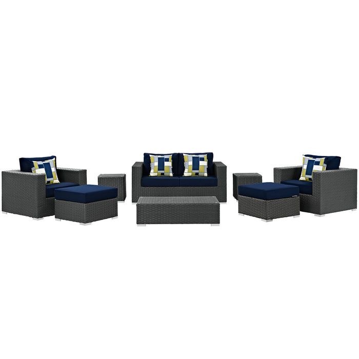 Sojourn 8 Piece Outdoor Patio Sunbrella® Sectional Set 2376-CHC-NAV-SET