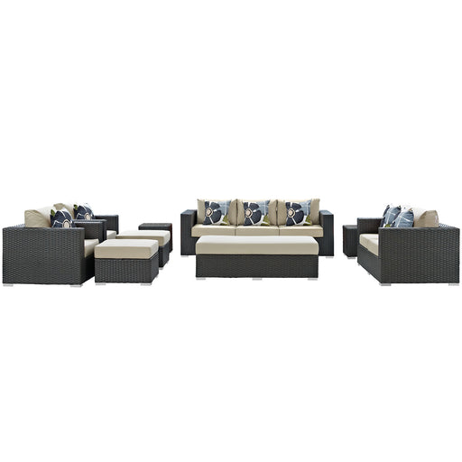 Sojourn 9 Piece Outdoor Patio Sunbrella® Sectional Set 2377-CHC-BEI-SET