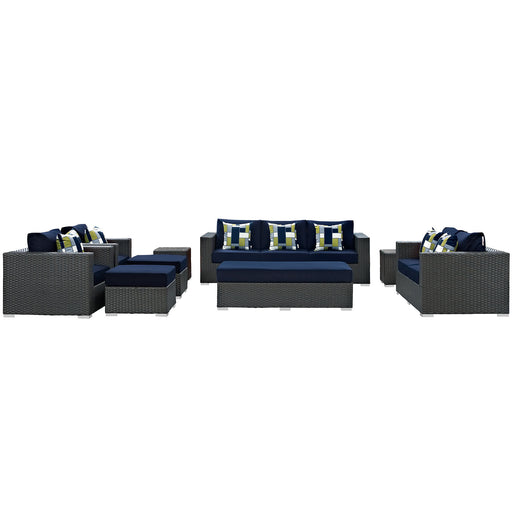 Sojourn 9 Piece Outdoor Patio Sunbrella® Sectional Set 2377-CHC-NAV-SET