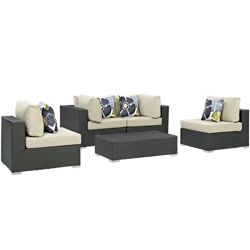 Sojourn 5 Piece Outdoor Patio Sunbrella® Sectional Set 2378-CHC-BEI-SET