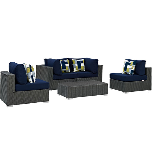 Sojourn 5 Piece Outdoor Patio Sunbrella® Sectional Set 2378-CHC-NAV-SET